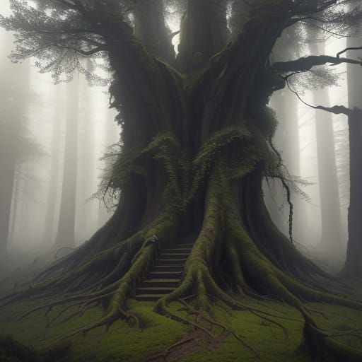 Majestic High Fantasy Tree in Mystical Forest Landscape