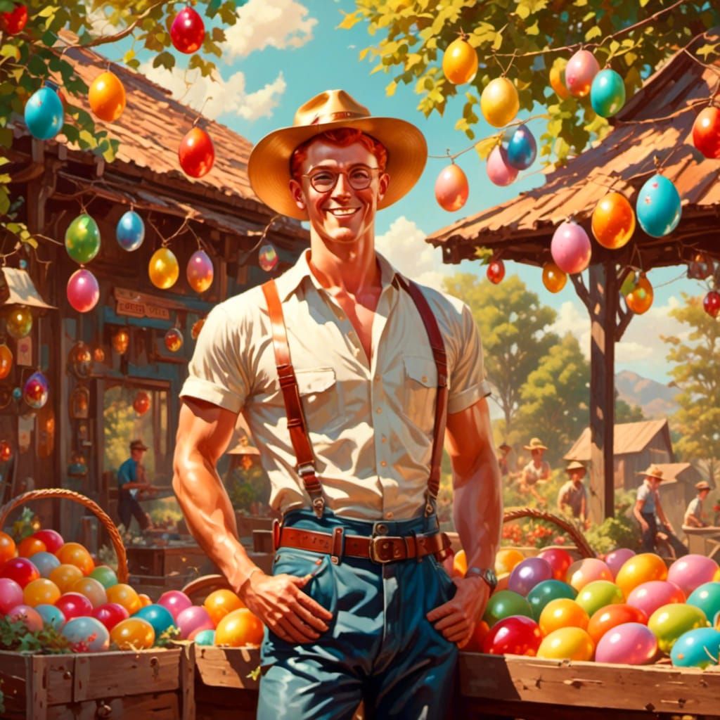 Retro 1950s Redhead Farmer After Easter Harvest