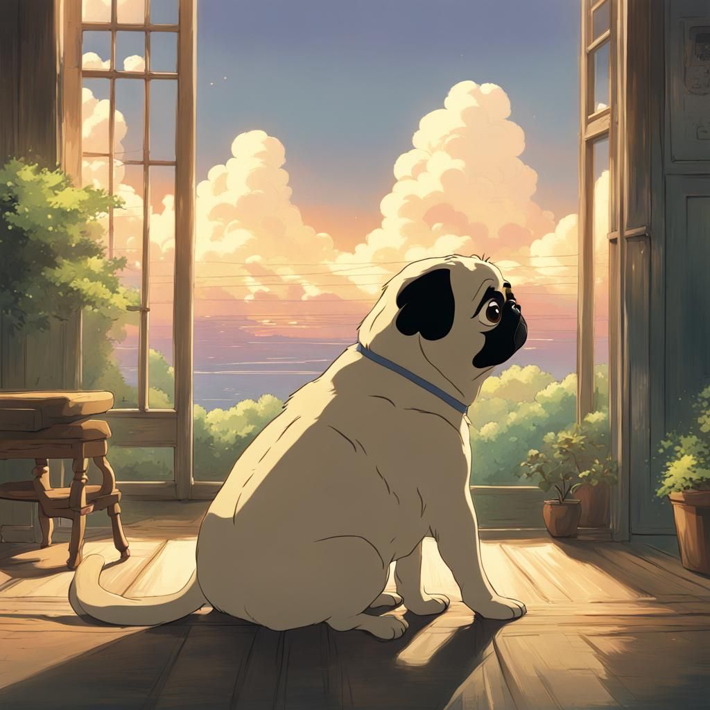 Pug in Studio Ghibli Anime Style
