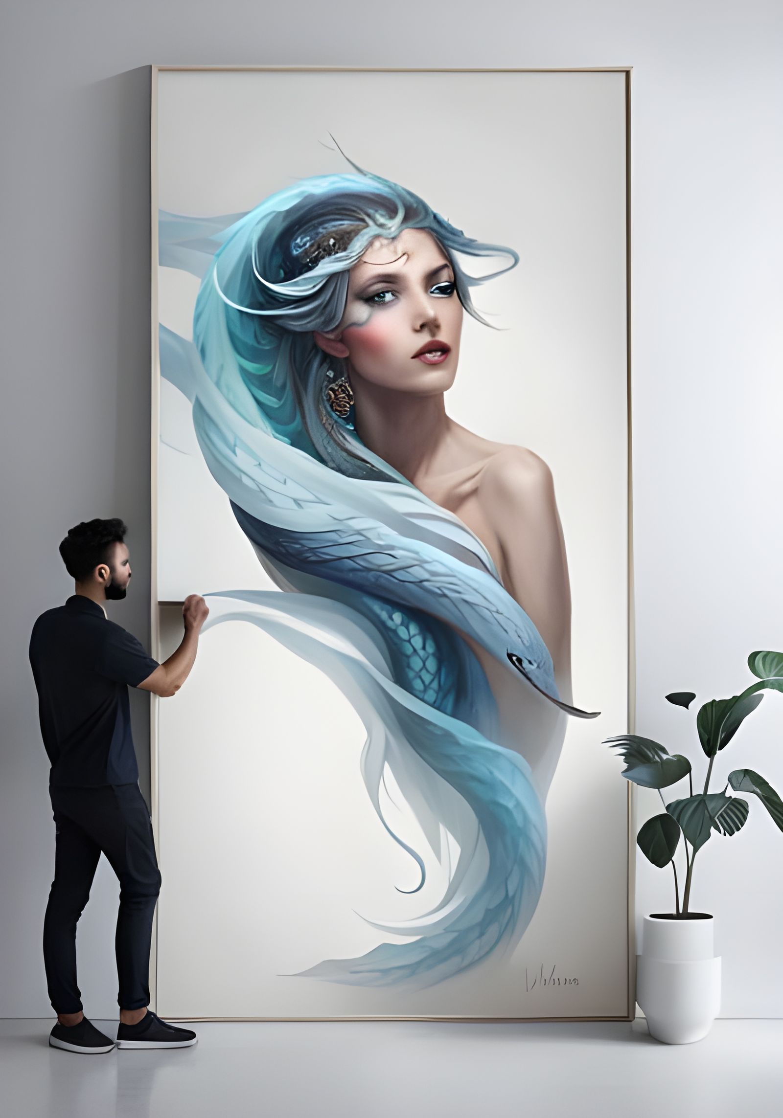 Mystical Snake with Nautilus Head in Iridescent Scales