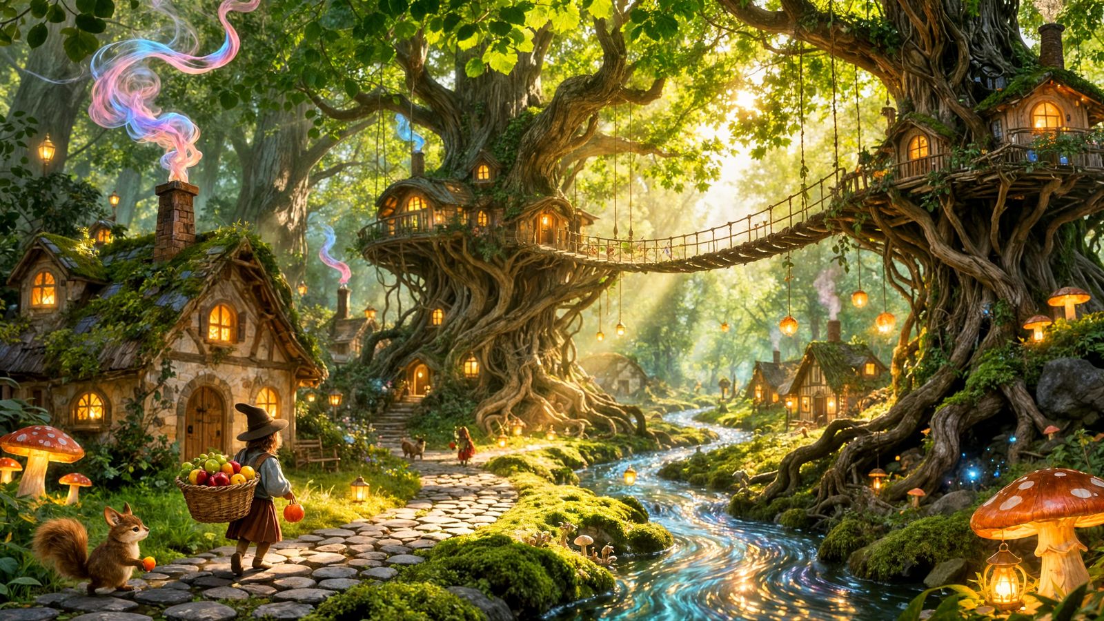 Enchanted Forest Village with Whimsical Tree Houses