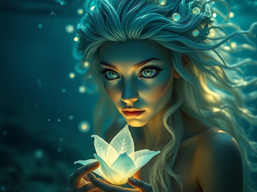 Ethereal Water Spirit in Mystical Underwater Scene