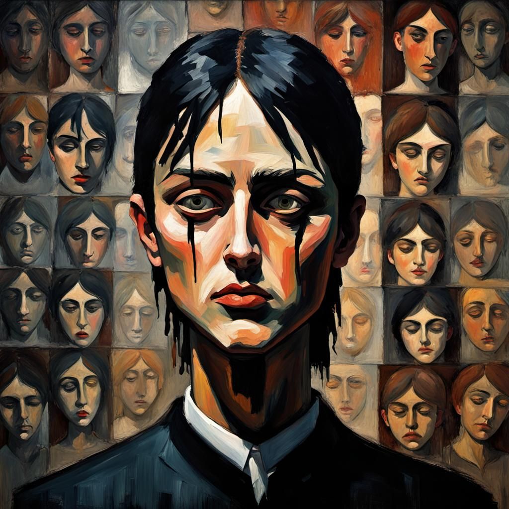 Grotesque Multi-Headed Figure in Gothic Impressionist Style