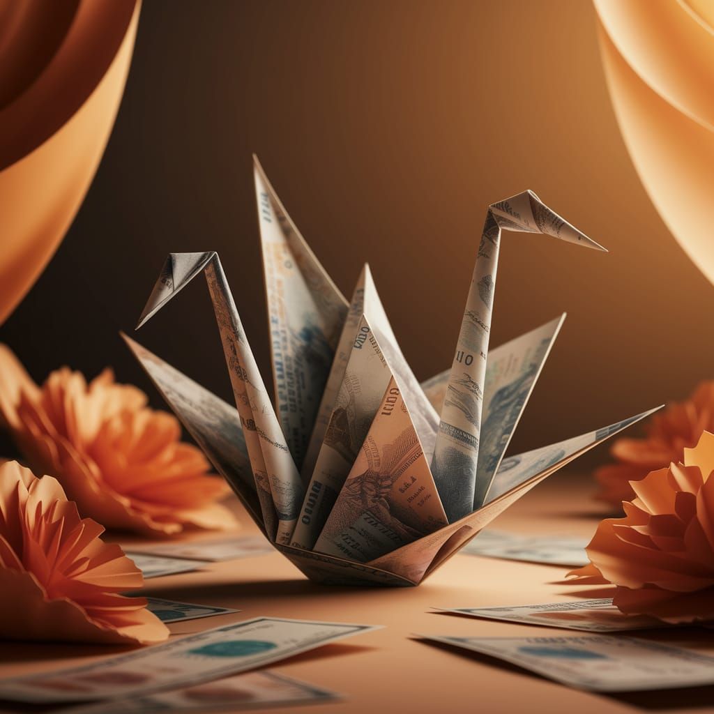 Origami Sculpture Crafted from Currency