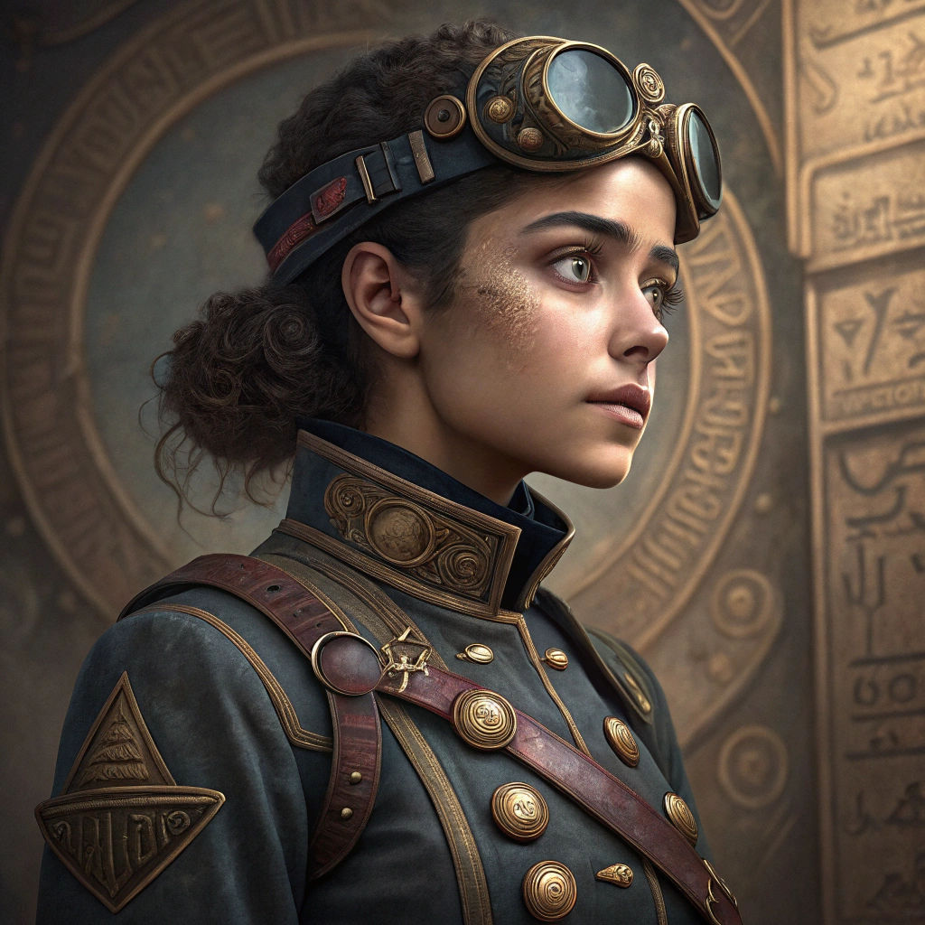 Egyptian Woman in Steampunk Uniform Portrait