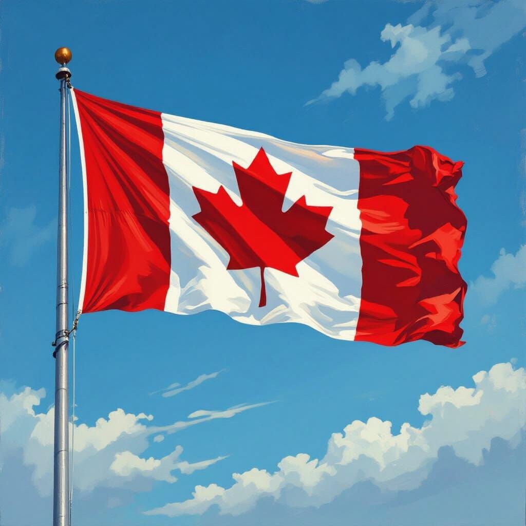 Upside Down Canadian Flag in Bold Painterly Style