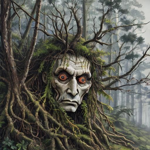 Ethereal Face Blended Within Forest Landscape