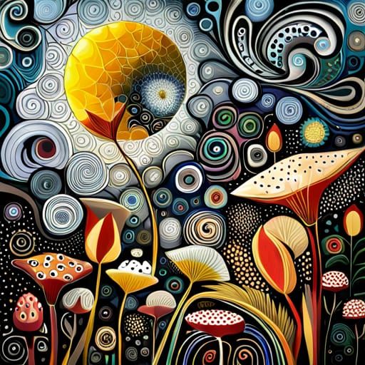 Vibrant Garden Ecosystem in Mixed Media Style