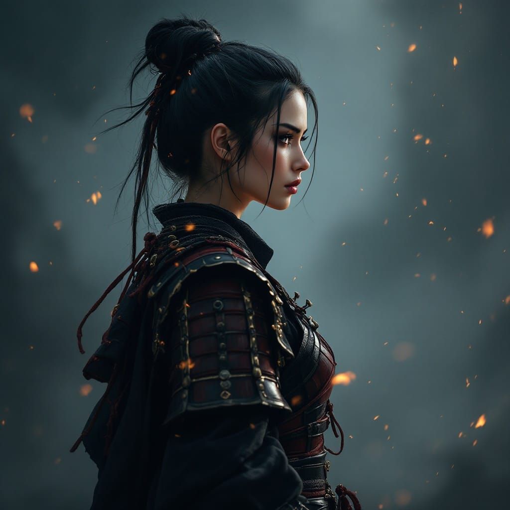 Elegant Samurai Warrior in Dramatic Profile