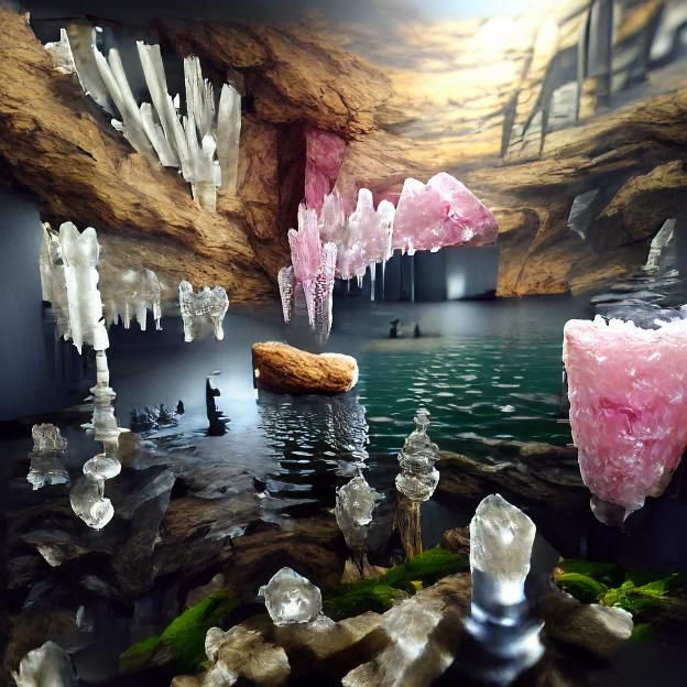 Crystal Cave with Lake: Hyperrealistic Digital Artwork