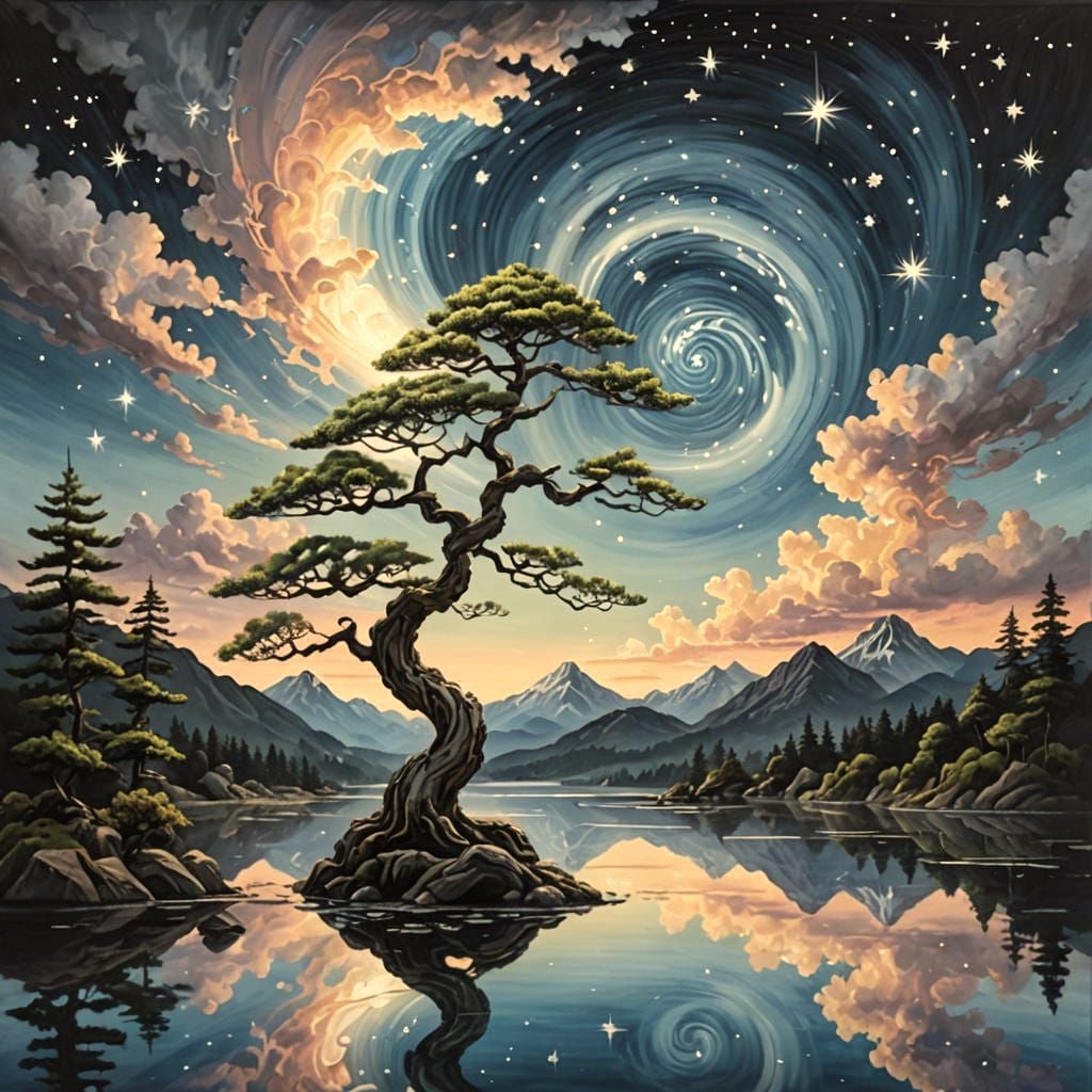 Hyperrealistic Bonsai at Dawn Oil Painting