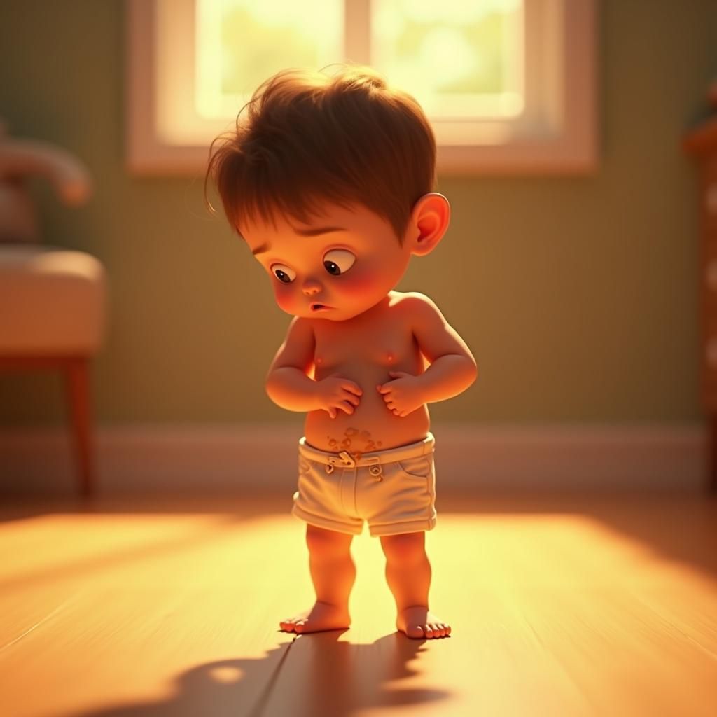 Embarrassed Child with Wet Pants: 3D Rendering