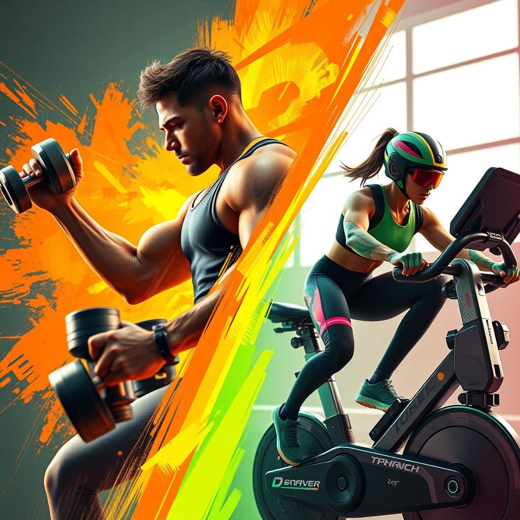 Dynamic Athlete in Futuristic Strength Training Split-Screen