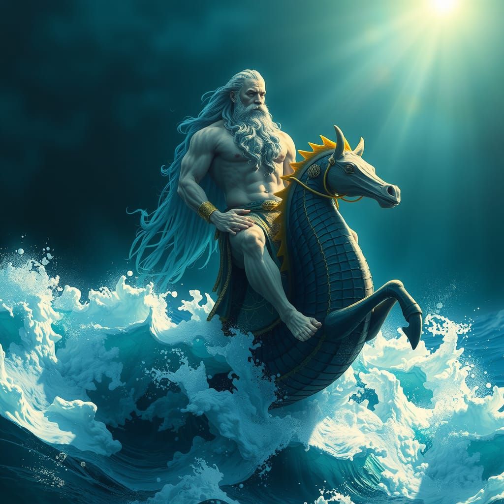 Poseidon Emerges from the Sea in Ethereal Glow