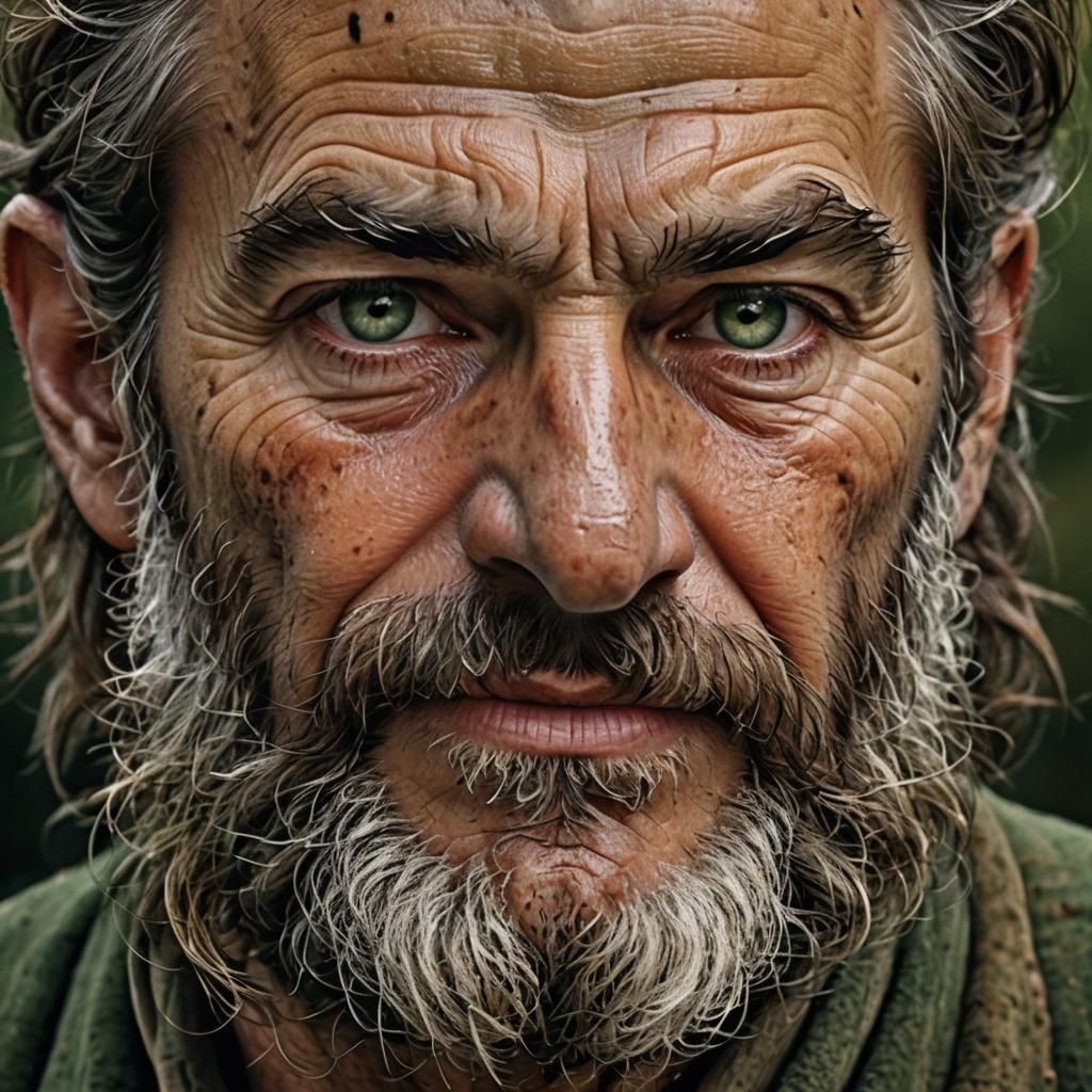 Intense Portrait of an Elderly Man with Emerald Eyes