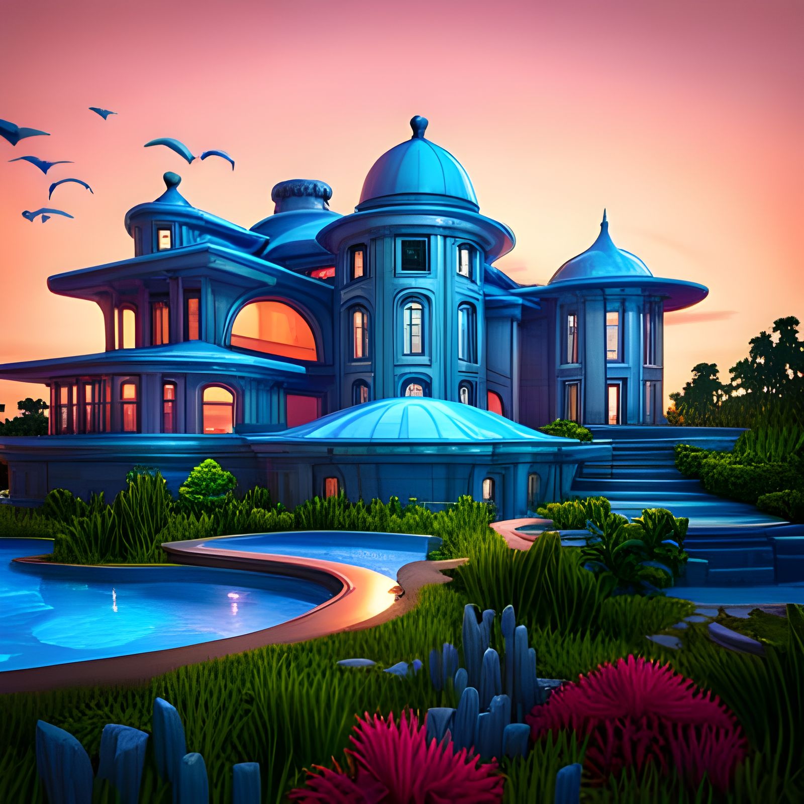 Detailed Sci-Fi Mansion on Island
