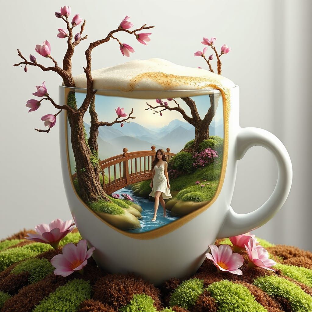 Cappuccino Spring Landscape in Vibrant 3D Style