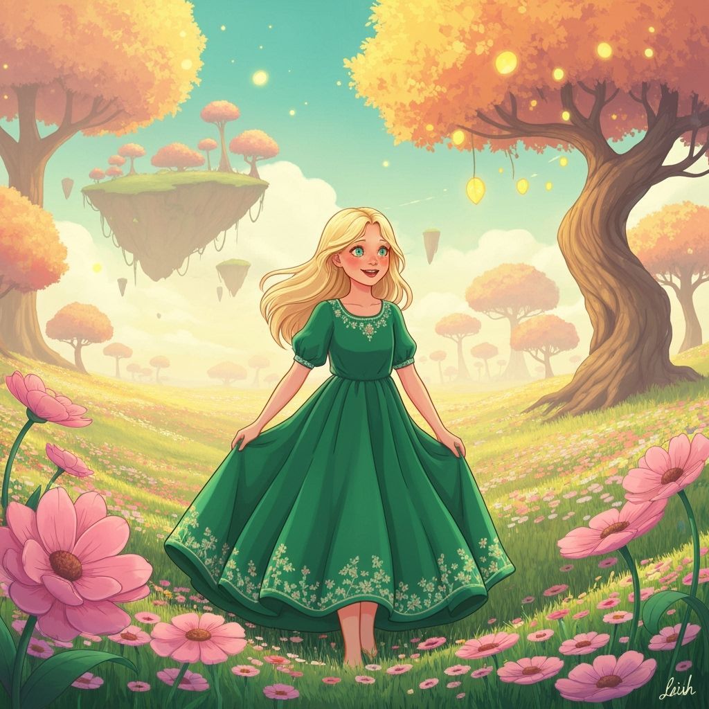 Blonde Girl in Wildflower Field, Dreamlike Digital Art