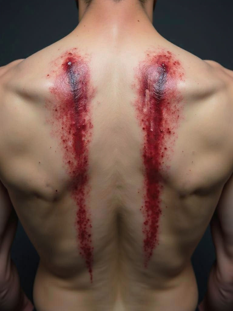Bleeding Surgical Scars on a Male Back