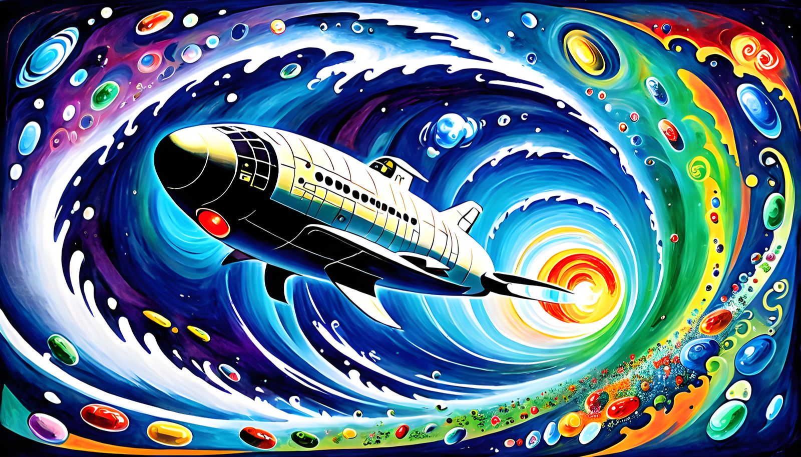 Cosmic Starship Enters Maelstrom Tunnel