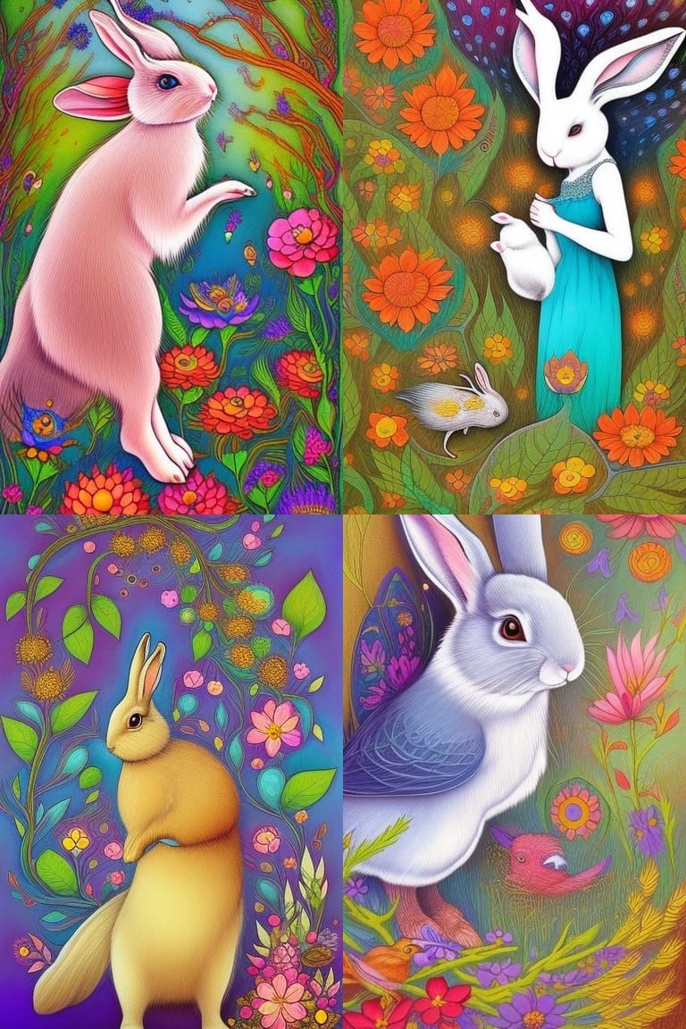 Rabbit with Birds: A Fairytale in Vivid Colors