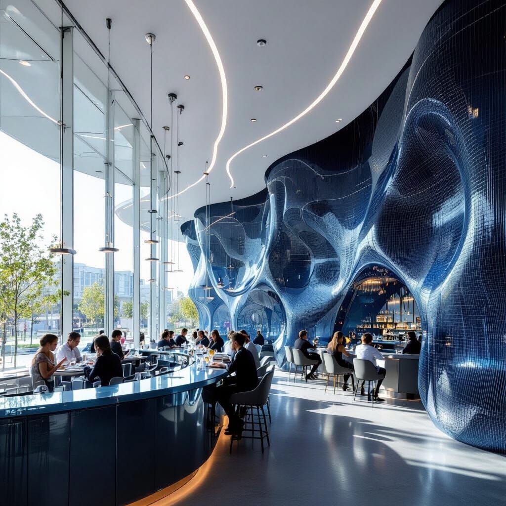 Futuristic Restaurant in the Style of Syd Mead