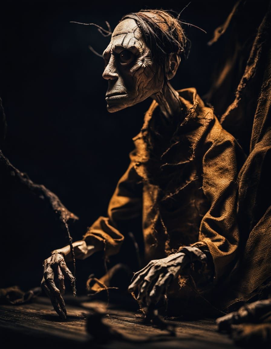 Eerie Deformed Puppet in Oil Painting Style