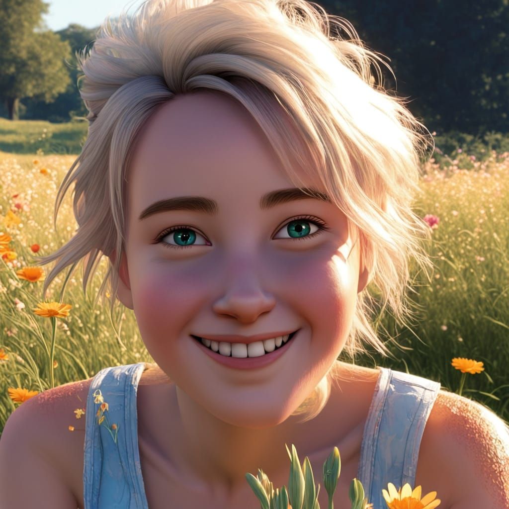 Vibrant Cartoon Rabbit in Sunny Meadow