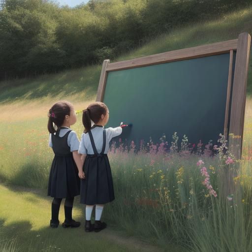 Children's Chalk Art: Wildflower Meadow on Blackboard