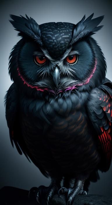 Neon Fiery Owl Hybrid in Liquid Darkness