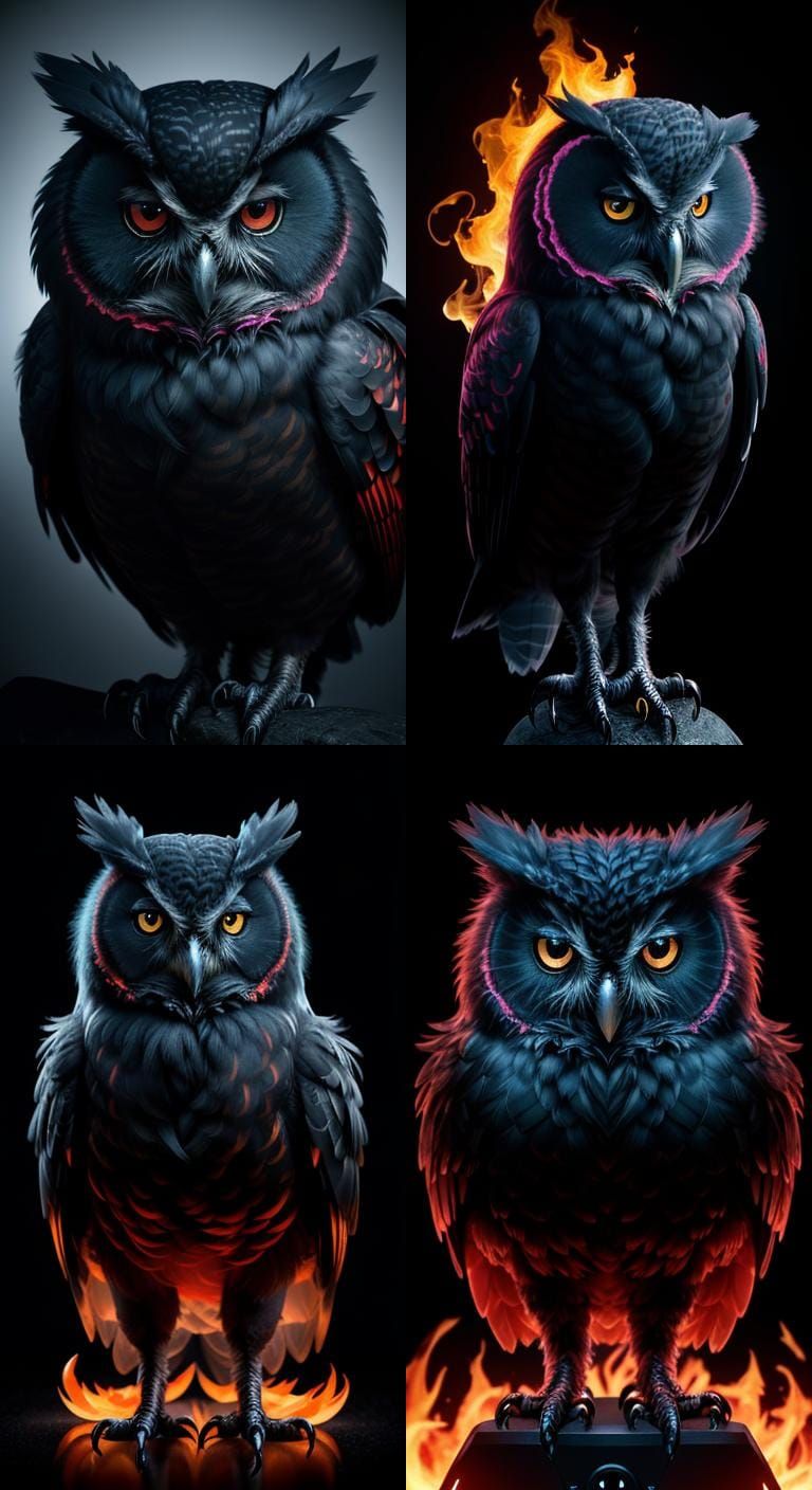 Neon Fiery Owl Hybrid in Dynamic CGI
