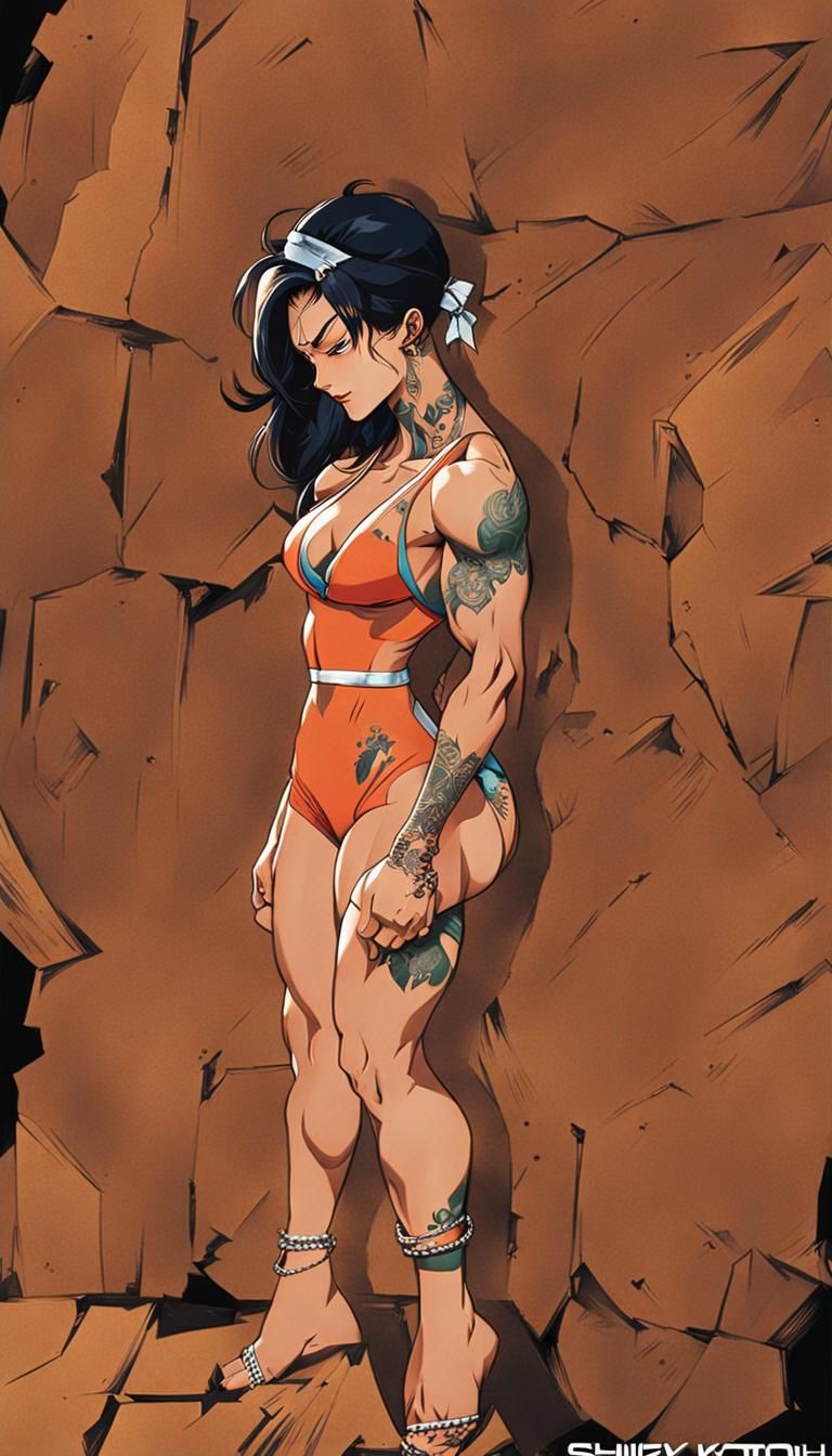 Anime Portrait of a Female Bodybuilder in Cel-Shaded Style