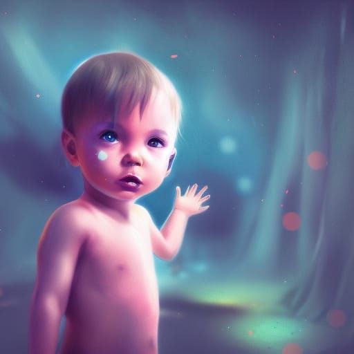 Hyperrealistic Lost Toddler in the Dark