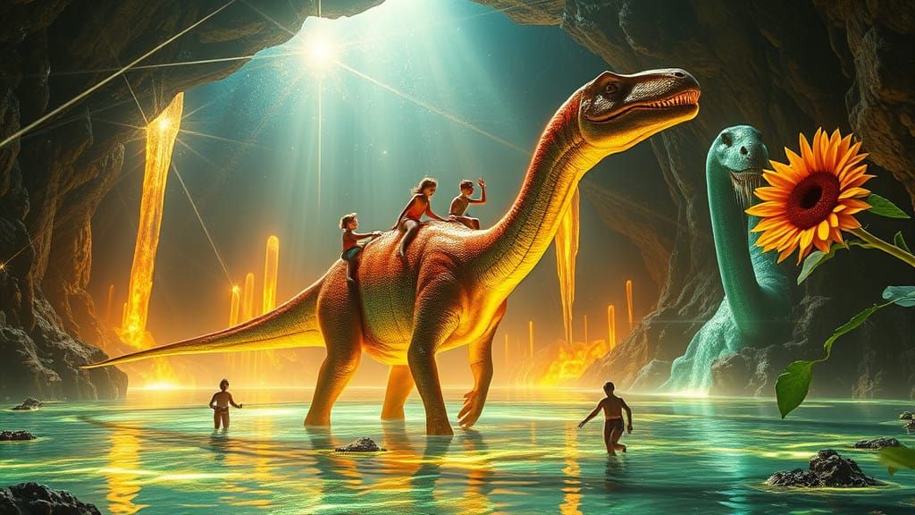 Radiant Space-Sun Caverns in Ethereal Bioluminescence