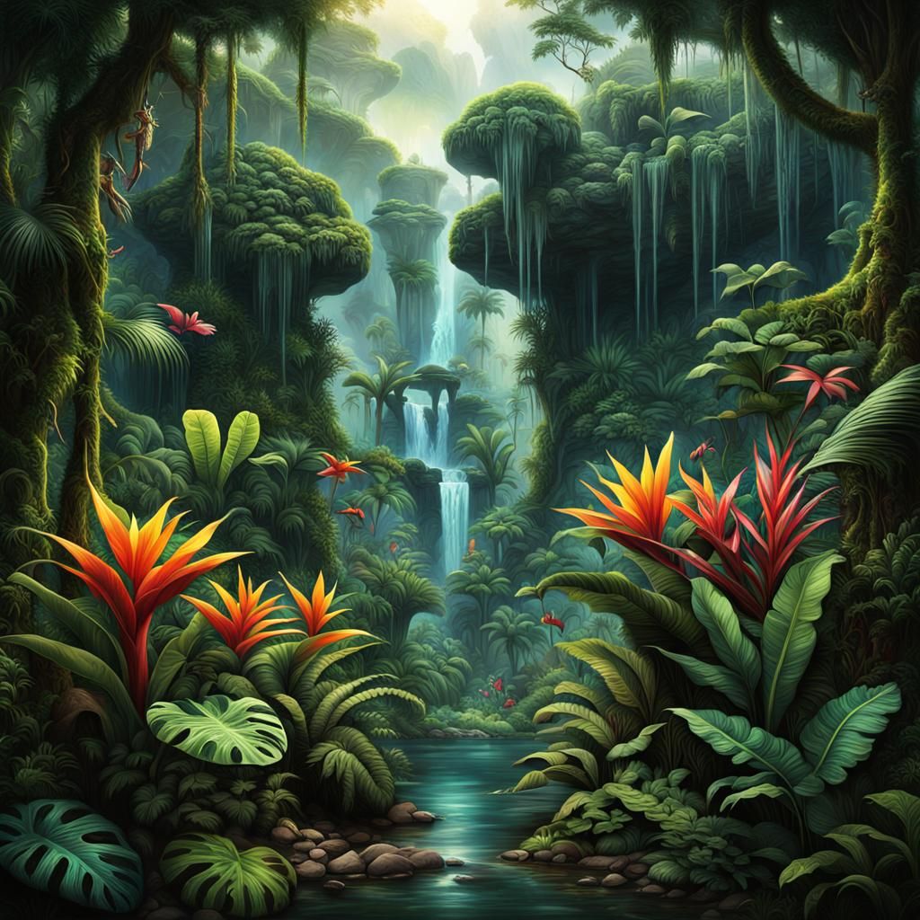 Luminescent Tropical Rainforest Digital Matte Painting