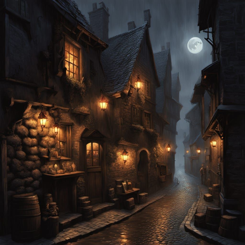 A rainy moonlit night
Old cobbled backstreets
A tavern the '...
