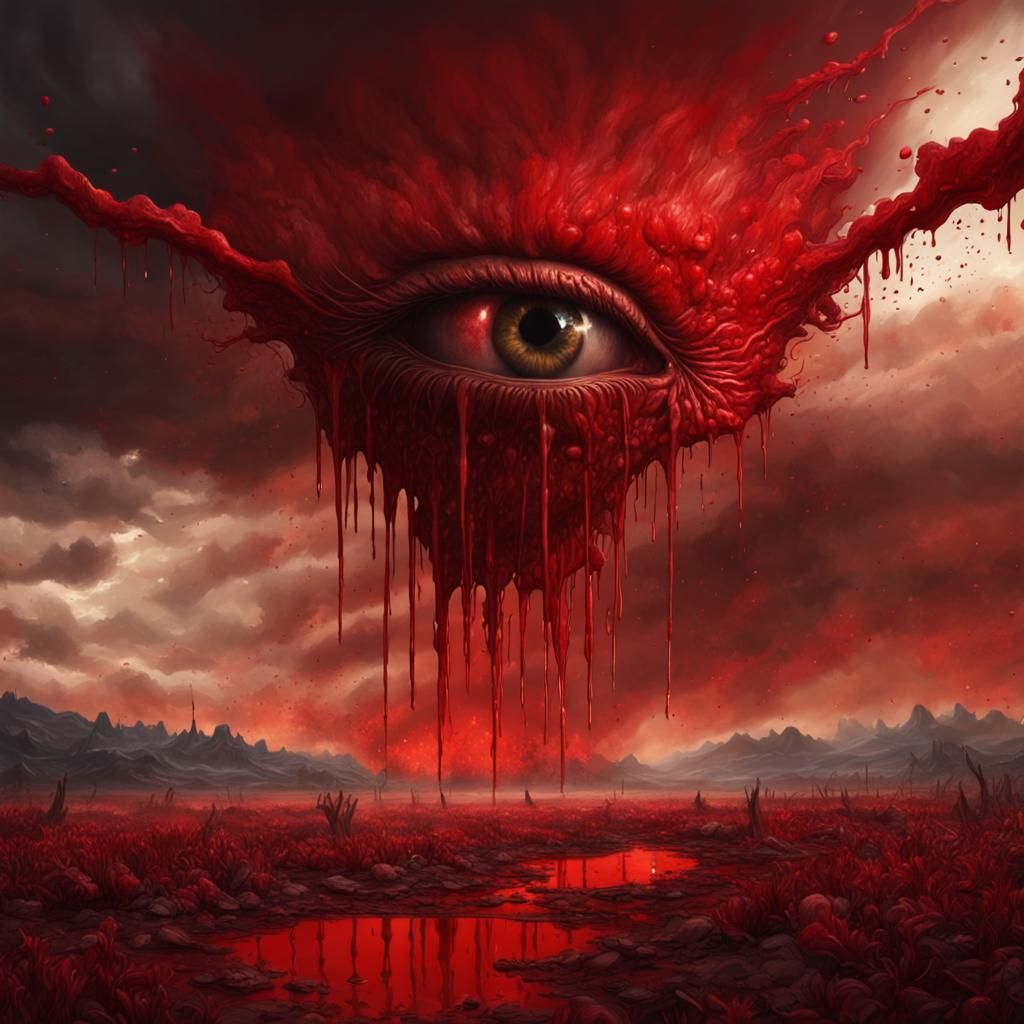 Bloody Eye Over Battlefield: Dramatic Digital Painting