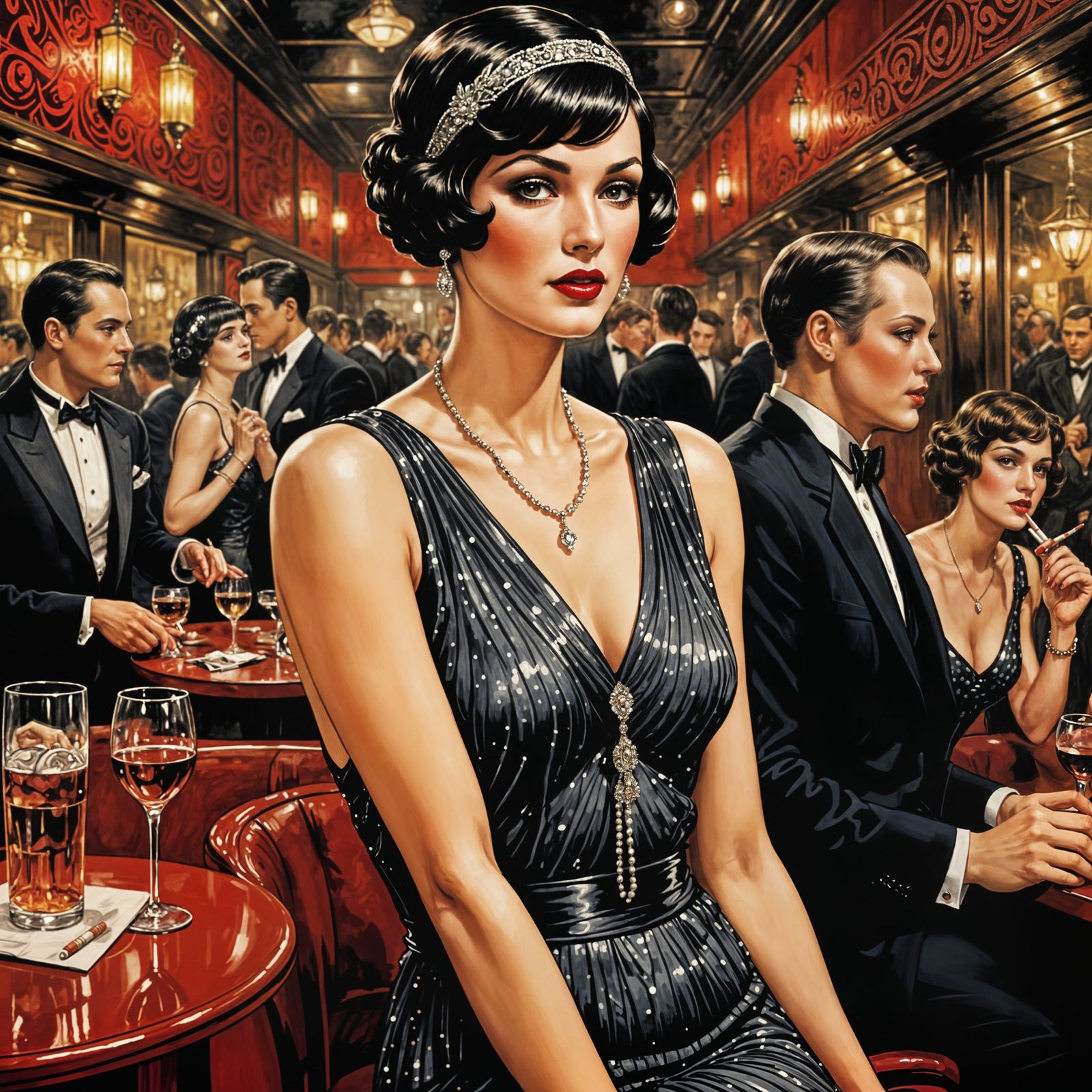 Flapper in Smoky Club, Manara-Style Illustration