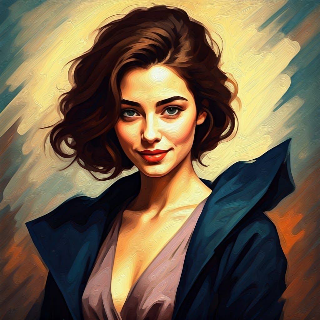 Elegant Woman Posing in Neo-Expressionist Style