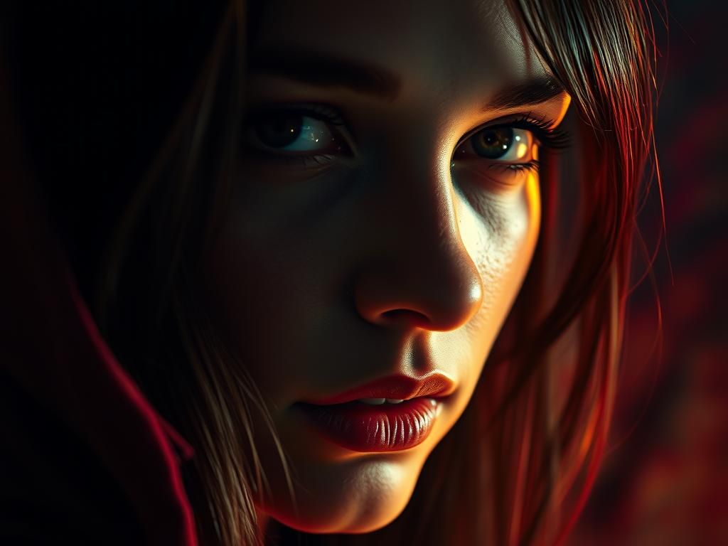 Mysterious Woman's Portrait with Dramatic Lighting