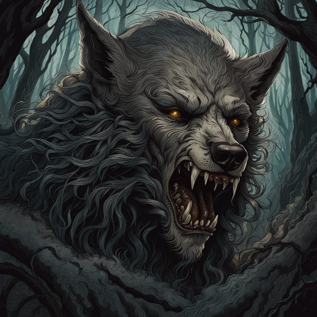 Ornate Werewolf Portrait Under Full Moon