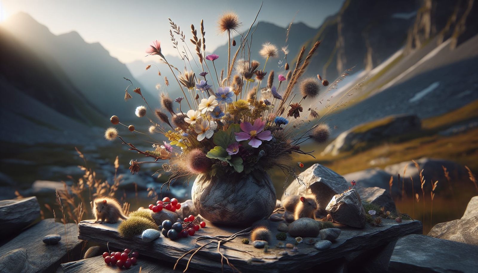 Dynamic Still Life: Alpine Flowers and Sci-Fi Projector