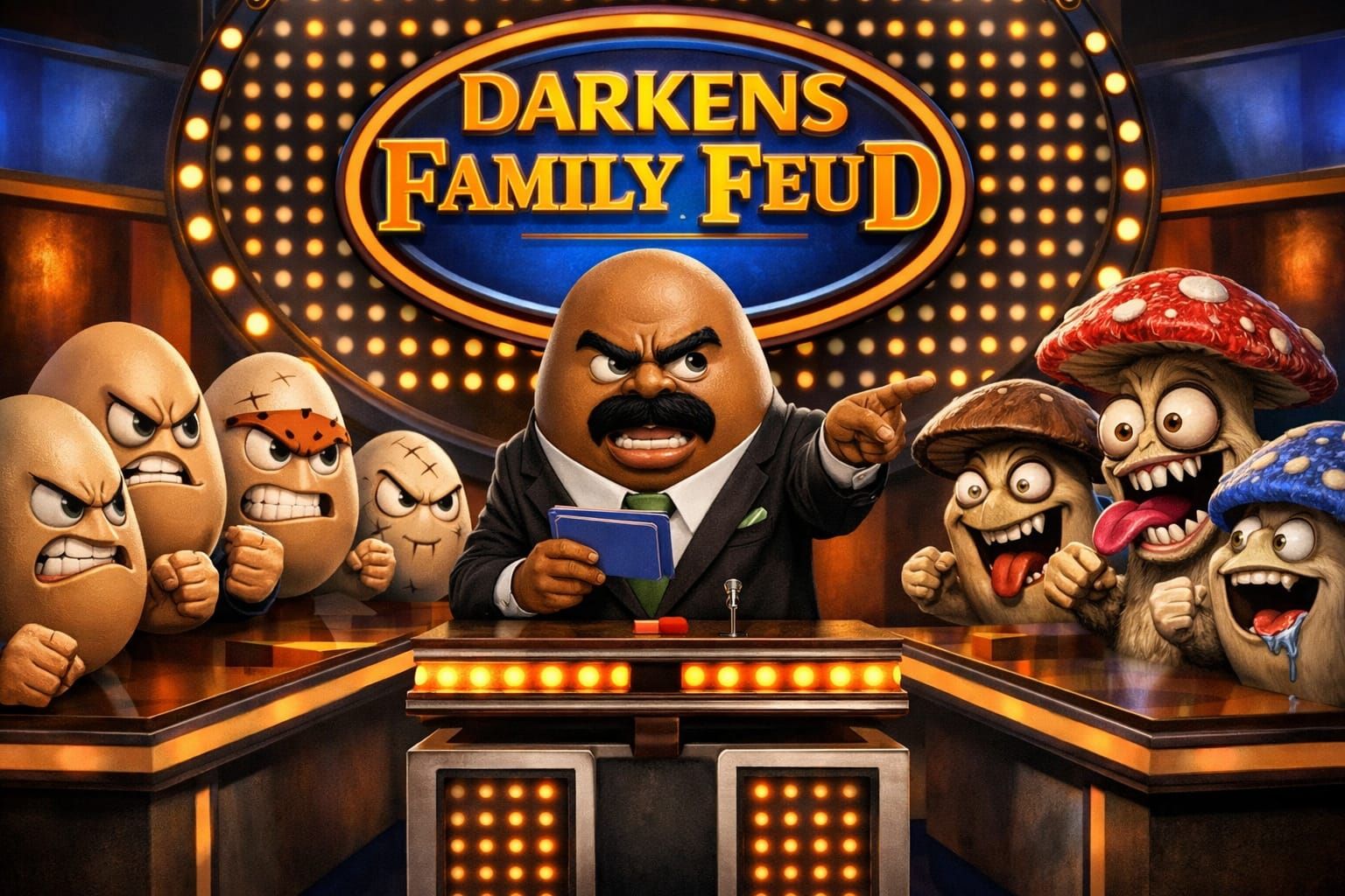 Angry Eggs vs. Crazy Mushrooms in Family Feud