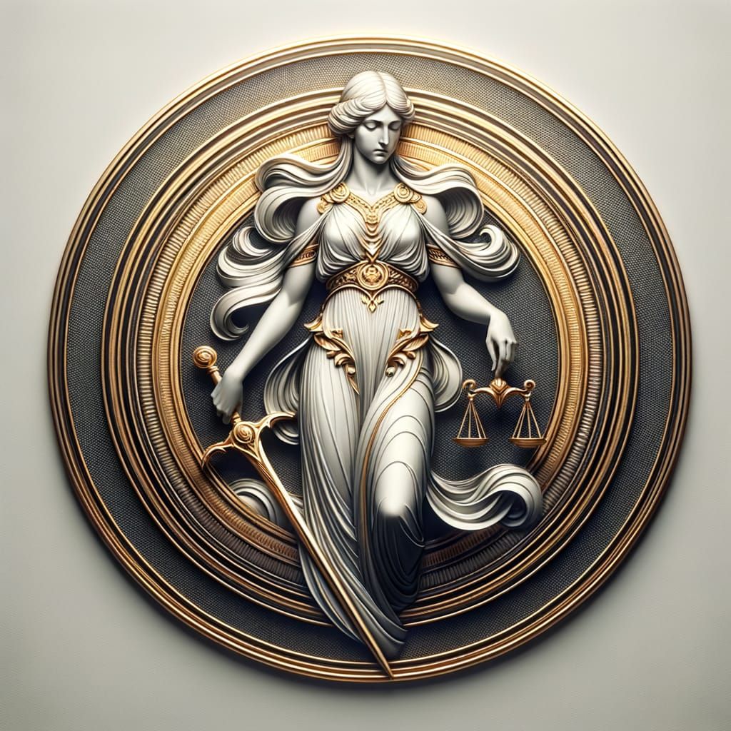 Sophisticated Goddess of Justice in Golden 3D Design