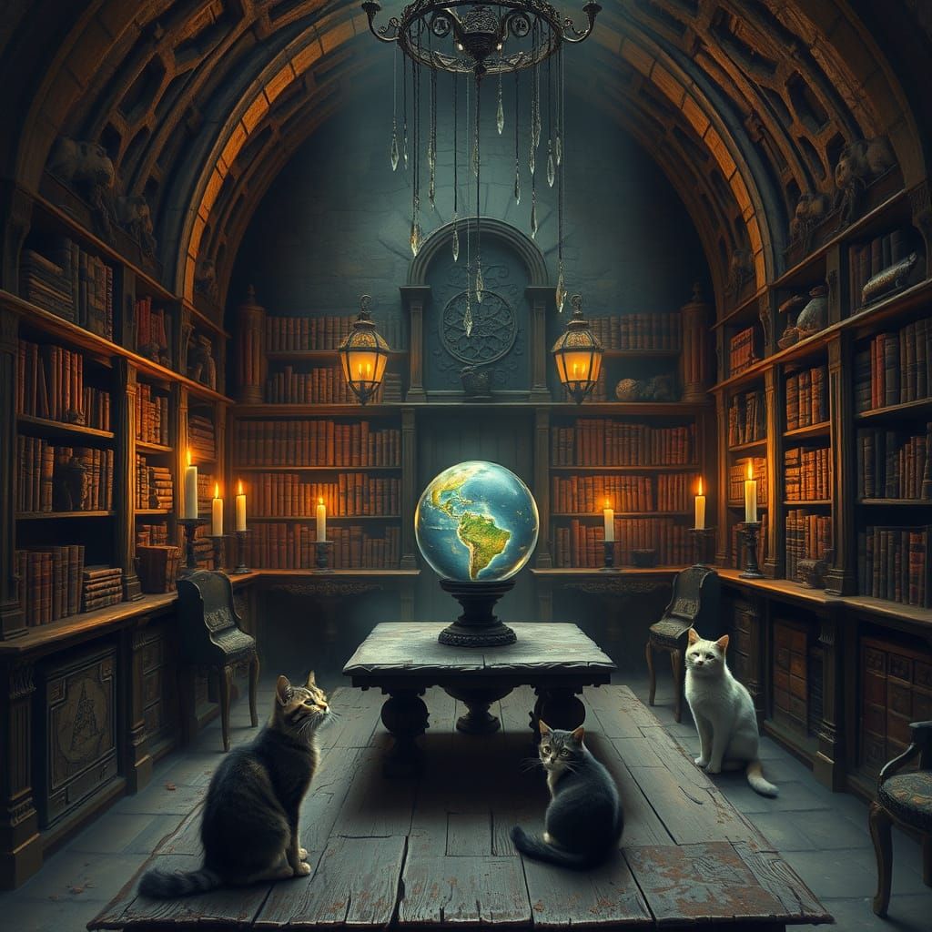 Mystical Potion Room with Books and Crystal Ball