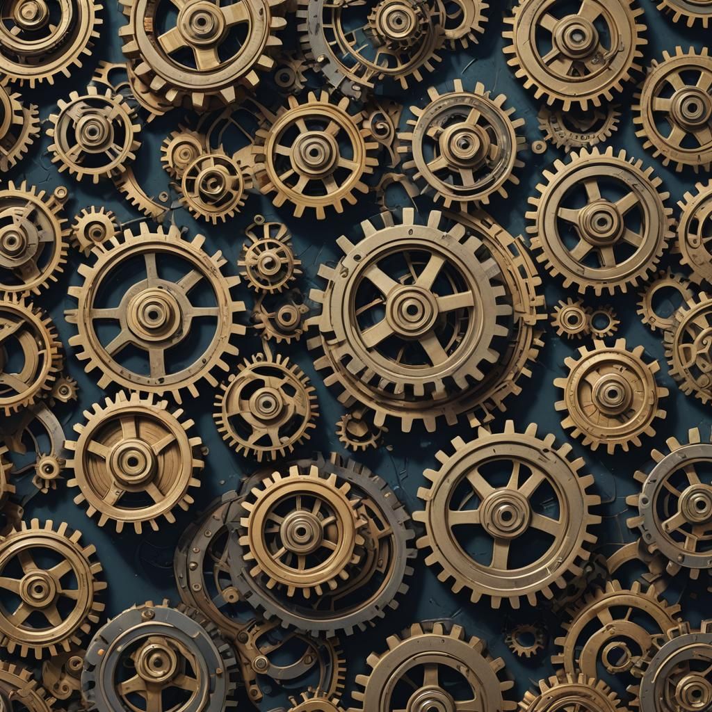 Interlocking Gears in Synchronized Motion: Digital Art