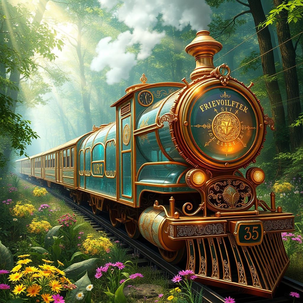 Ethereal Glass Train Chugs Through Whimsical Forest