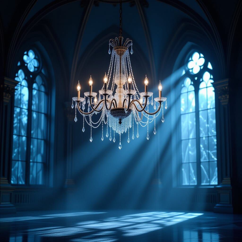 Crystalline Spiderweb Chandelier in Gothic Ballroom