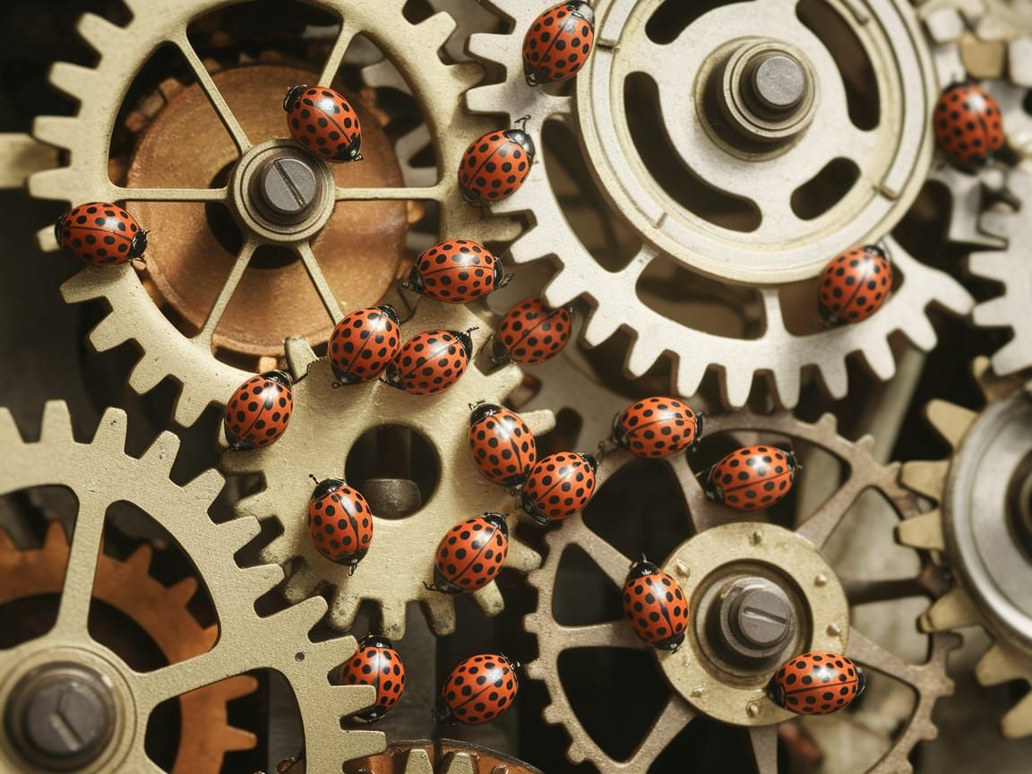Ladybugs Thrive Inside Vintage Clockwork Mechanism