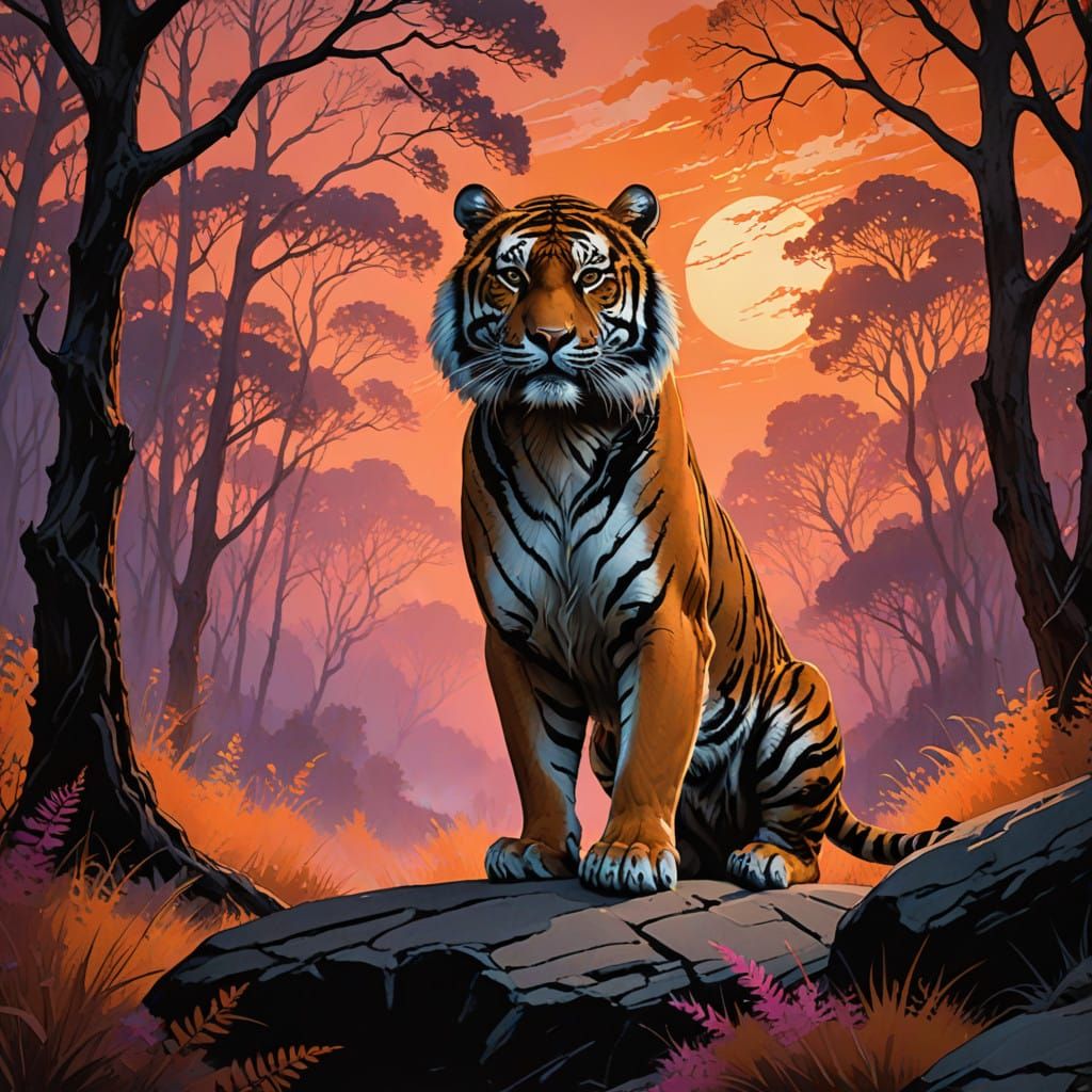 Regal Tiger in Sunset Hues